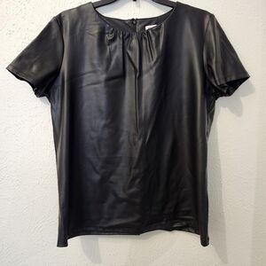 Anne Klein Black Faux Leather Short Sleeve Top